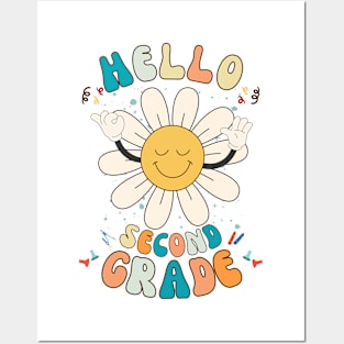 Hello 2ND Grade Groovy Peaceful Flower Smile Back To School Posters and Art